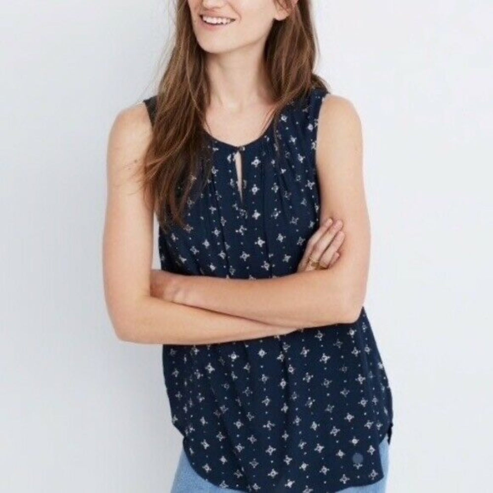 Madewell tank top navy blue dressy flowy loose tank keyhole pretty shirt XS